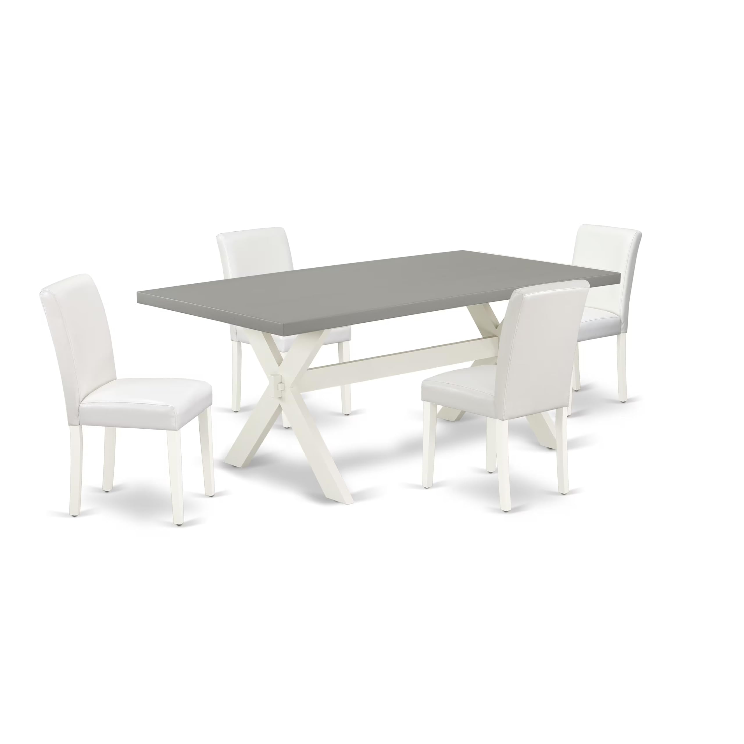 East West Furniture X097Ab264-5 5 Piece Dining Room Furniture Set Includes A Rectangle Dining Table With X-Legs And 4 White Faux Leather Upholstered Chairs, 40X72 Inch, Multi-Color